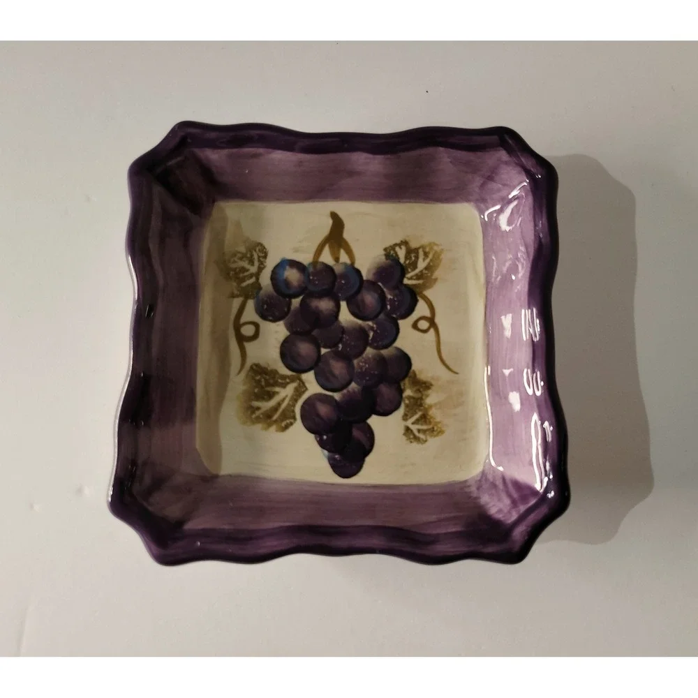 Vintage Ceramic Trinket Dish Set: Hand Painted‎ Merlot Grapes